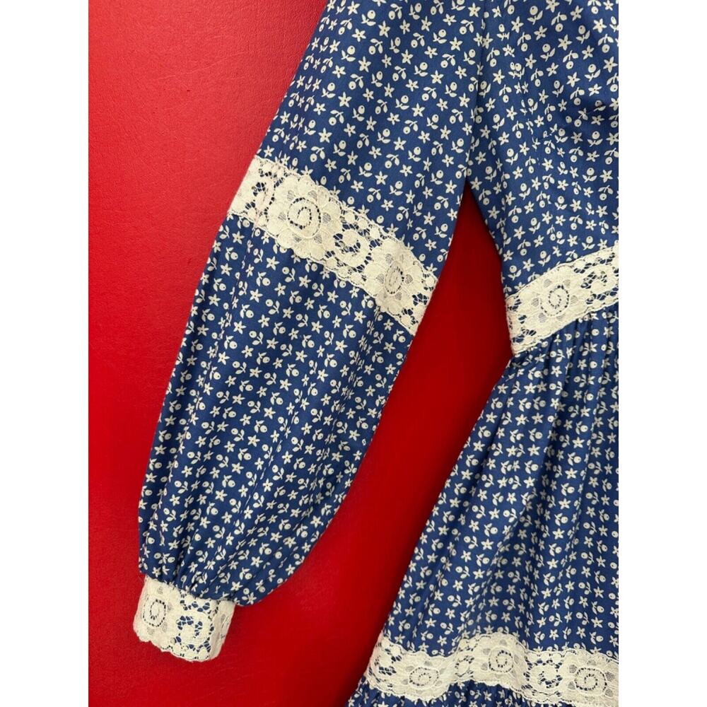 Vintage Victor Costa Calico Lace Cotton Hippie Mazi Dress Size XS to S - Picture 8 of 16